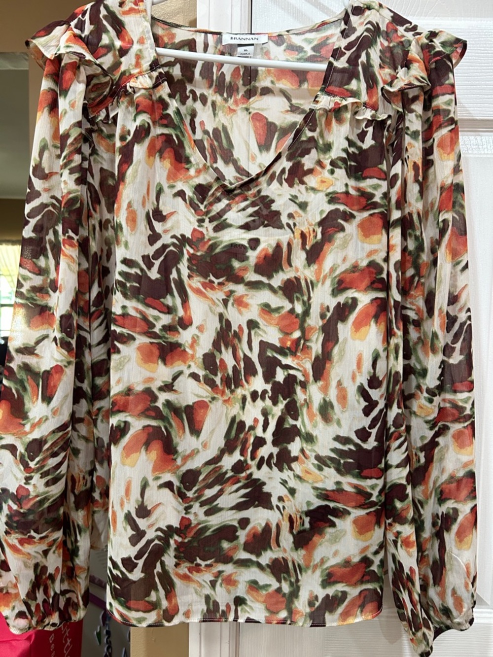 Banana Republic Ivory Multi Floral-Brushstroke Ruffle Blouse